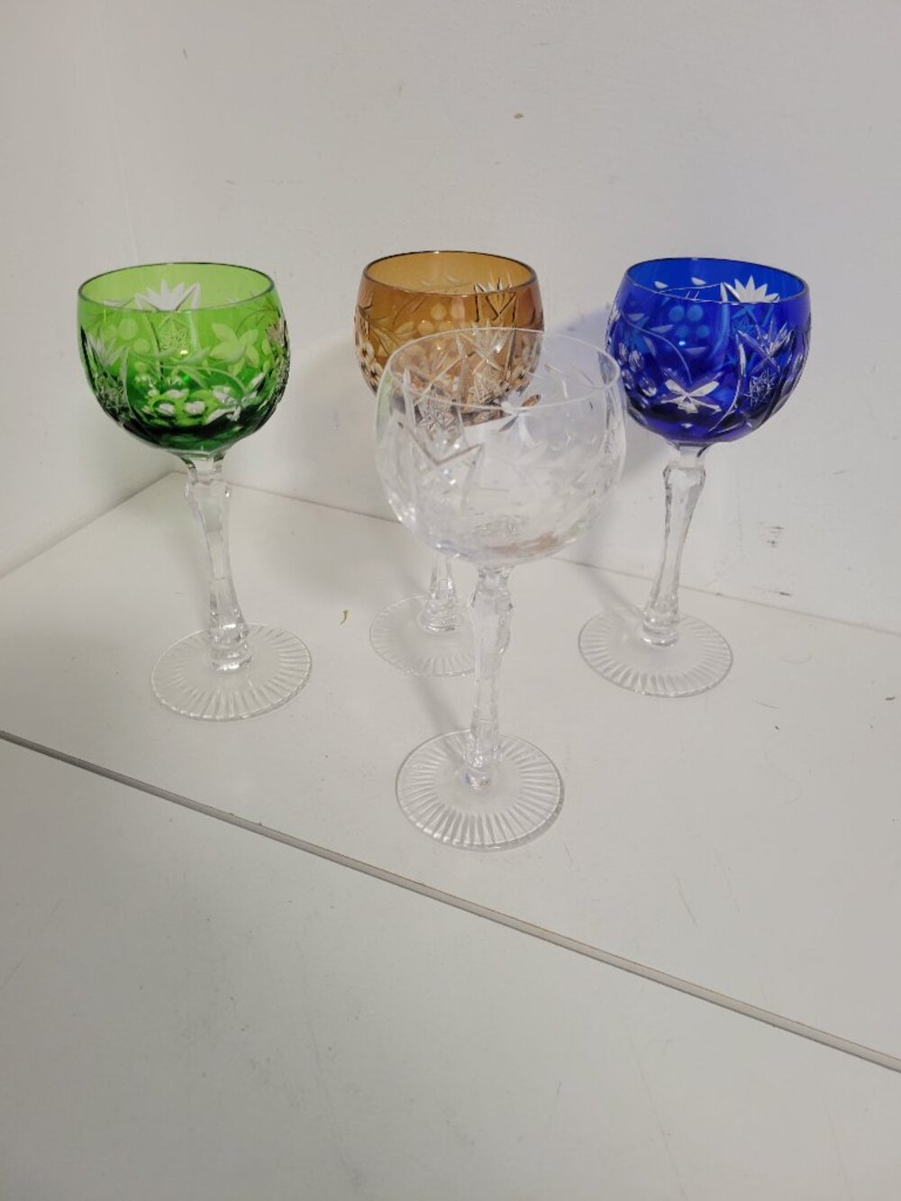 Vintage Bohemian Czech Colored Glass Goblets Large